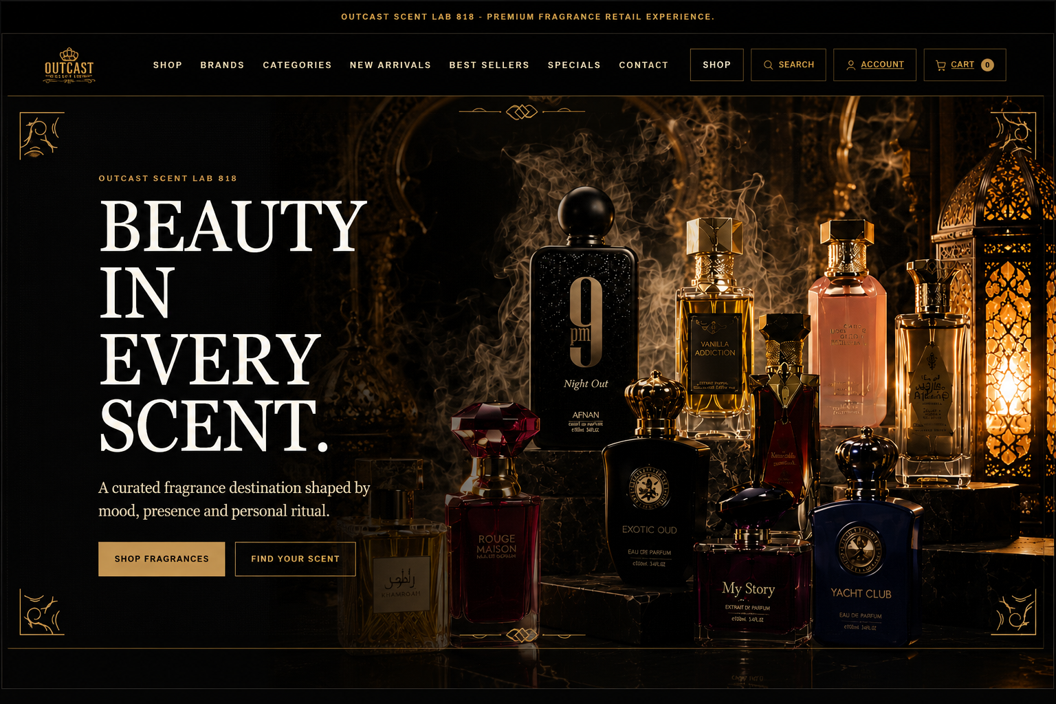 Outcast Fragrances e-commerce homepage